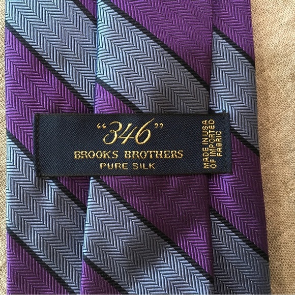 346 Brooks Brothers Neck Tie Men's Purple Blue Striped Pure Silk Made in USA - Picture 4 of 9